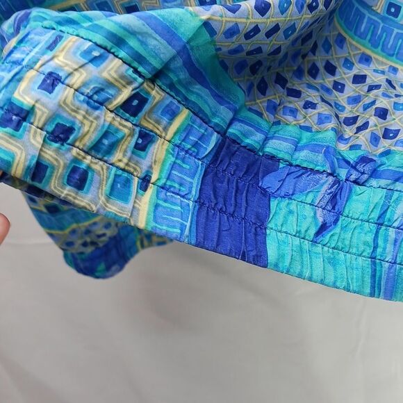 Fuda International Geo- Floral Silk Bomber/ Jacket. Women's 3X. Blue/ Green - Picture 8 of 14